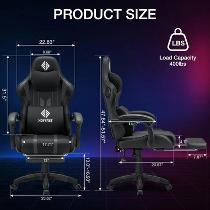 Ergonomic Computer Gaming Chair with Massage, Rhythm RGB LED Lights, Bluetooth Speakers, and Footrest for Enhanced Comfort