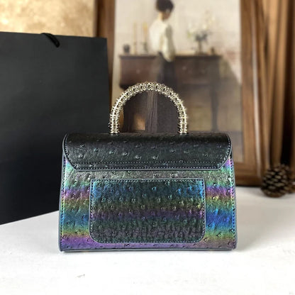 Advanced ostrich pattern diamond inlaid women's handbag new fashionable high-end shoulder crossbody bag | Kimlud Premium Bag