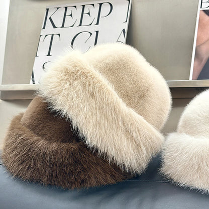 New Style Fake Fox mink Fur Hats Super Soft Women Winter Hat Cotton Lining Warm Russian Fashion Ski Beanies Plush Solid...