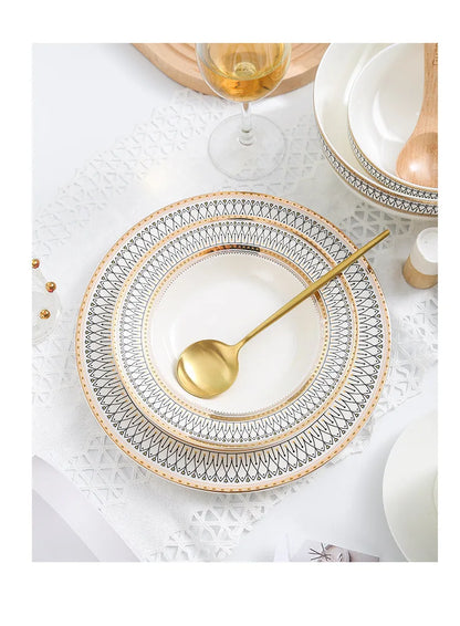 European Ceramic Steak Plates Household Tableware Golden Bead Ceramic Plates Western Food Plate Banquet Dessert Plates Kitchen