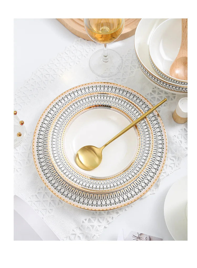 European Ceramic Steak Plates Household Tableware Golden Bead Ceramic Plates Western Food Plate Banquet Dessert Plates Kitchen