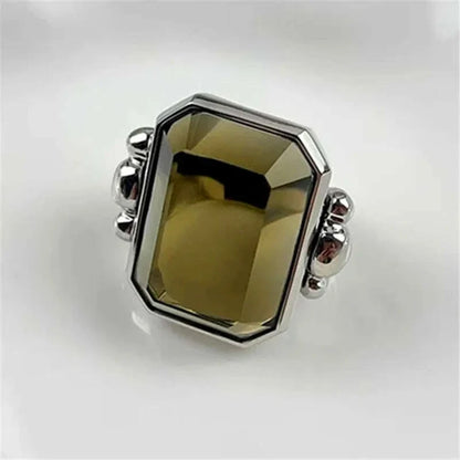 Fashion Square Natural Stone Crystal Ring Gold Color Metal for Women Brass Jewelry  2024 Light Luxury European And American