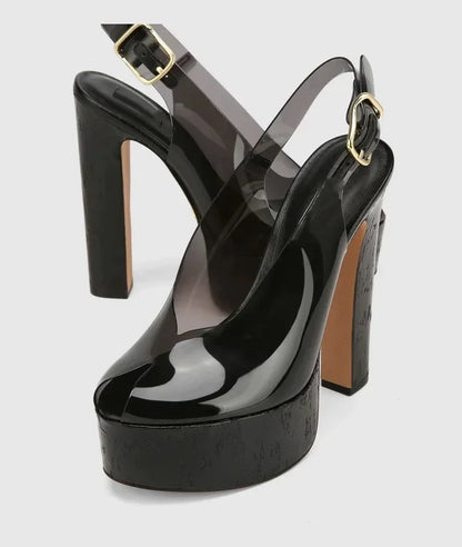 2026Women's Summer Thick Soled High-heeled Sandals, Fashionable Transparent Plus Size Women's 34-44 Plus Size Sandals