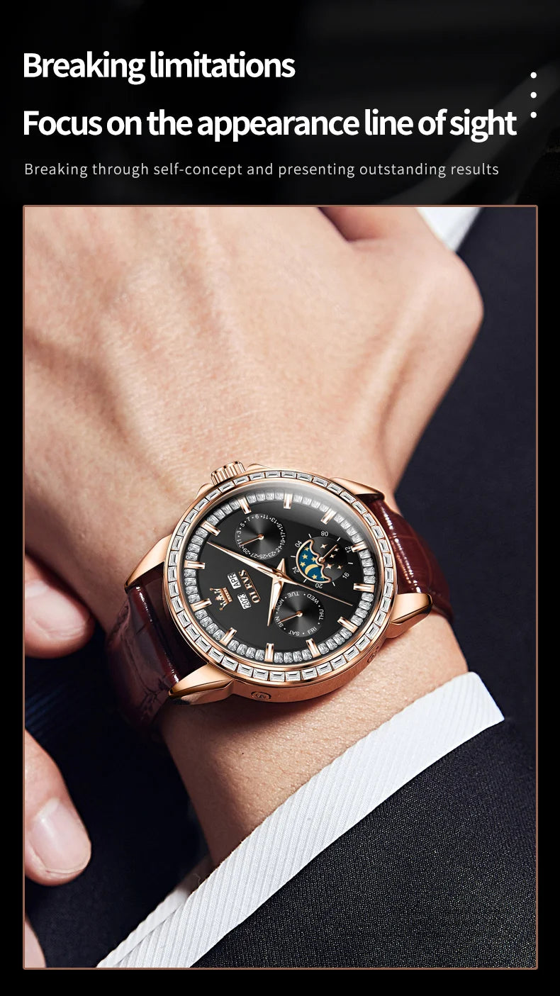 OLEVS 6695 Luxury Man Watch Original Brand Diamond Bezel Moon Phase Waterproof Glow Automatic Mechanical Wrist Watches...