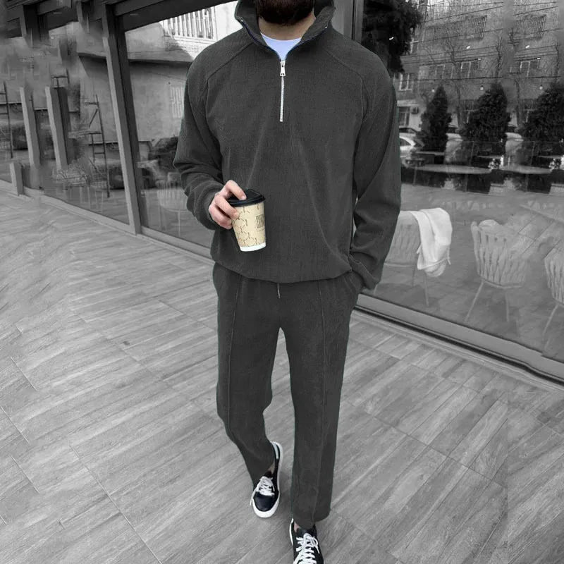 New Men's Corduroy Two Piece Sets Fashion Casual Long Sleeve Sweatshirts and Pants Trend Streetwear Spring Autumn Men Tracksuits