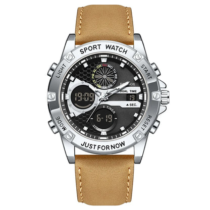 LIGE FOXBOX Fashion Electronic Watches for Men Leather Military Casual Sports Waterproof Dual Digital Display Quartz Chronograph - Kimlud