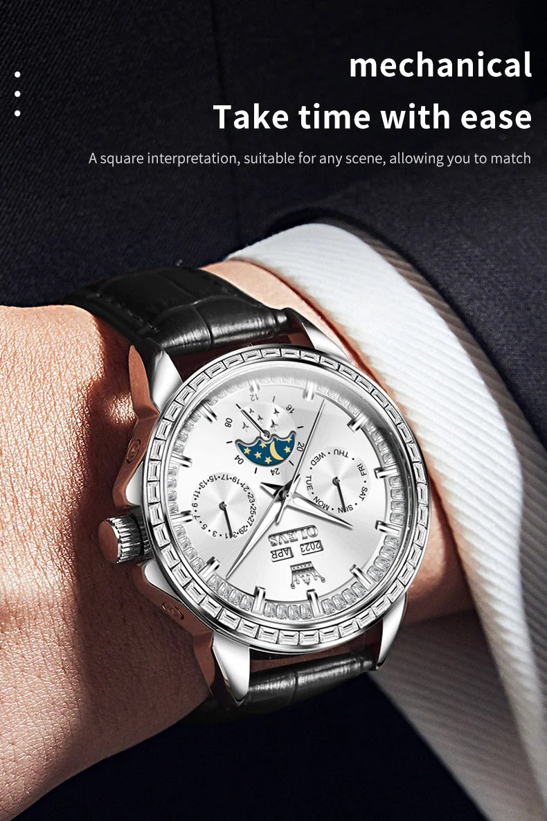 OLEVS 6695 Luxury Man Watch Original Brand Diamond Bezel Moon Phase Waterproof Glow Automatic Mechanical Wrist Watches...