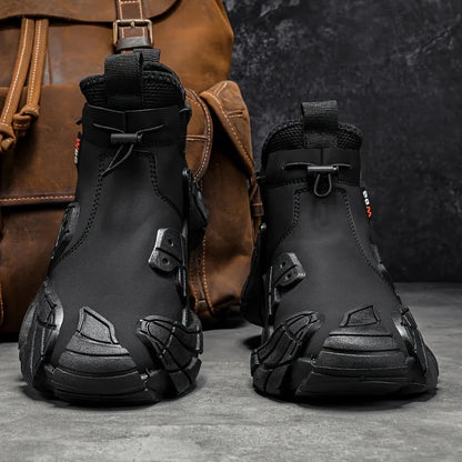 Fashionable and Versatile High Top Men's Shoes, 2025 New Autumn Anti Slip and Waterproof Side Zipper Work Sports Shoes