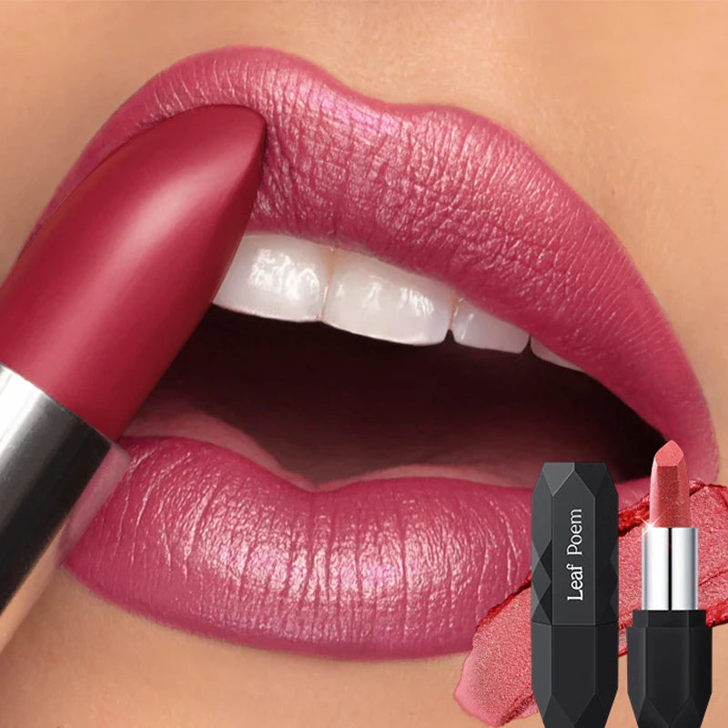 Nude Pink Pearlescent Glitter Matte Lipstick Metallic Waterproof Long Lasting Rose Pink Shimmer Diamond Lipstick Makeup...