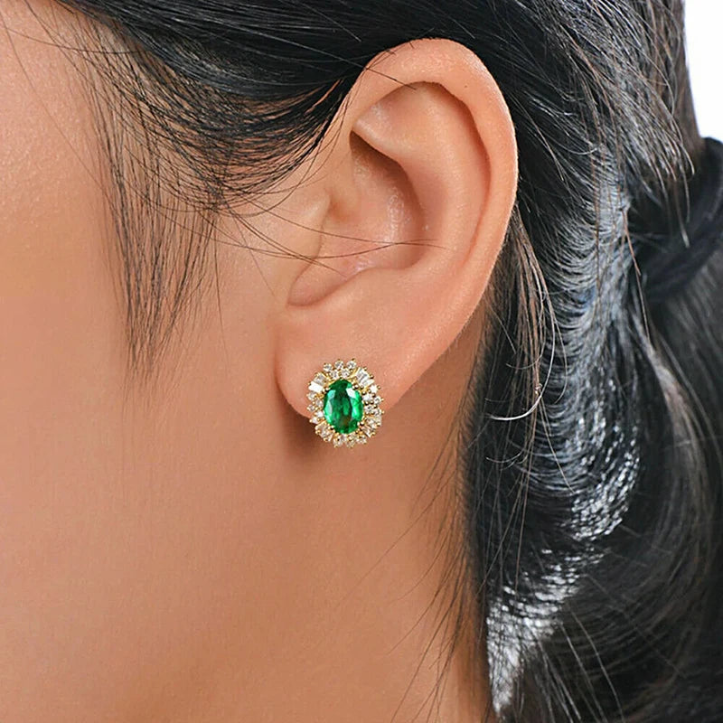 Huitan Oval Green Cubic Zircon Earrings for Women New Trendy Temperament Female Ear Accessories Party Luxury Jewelry...