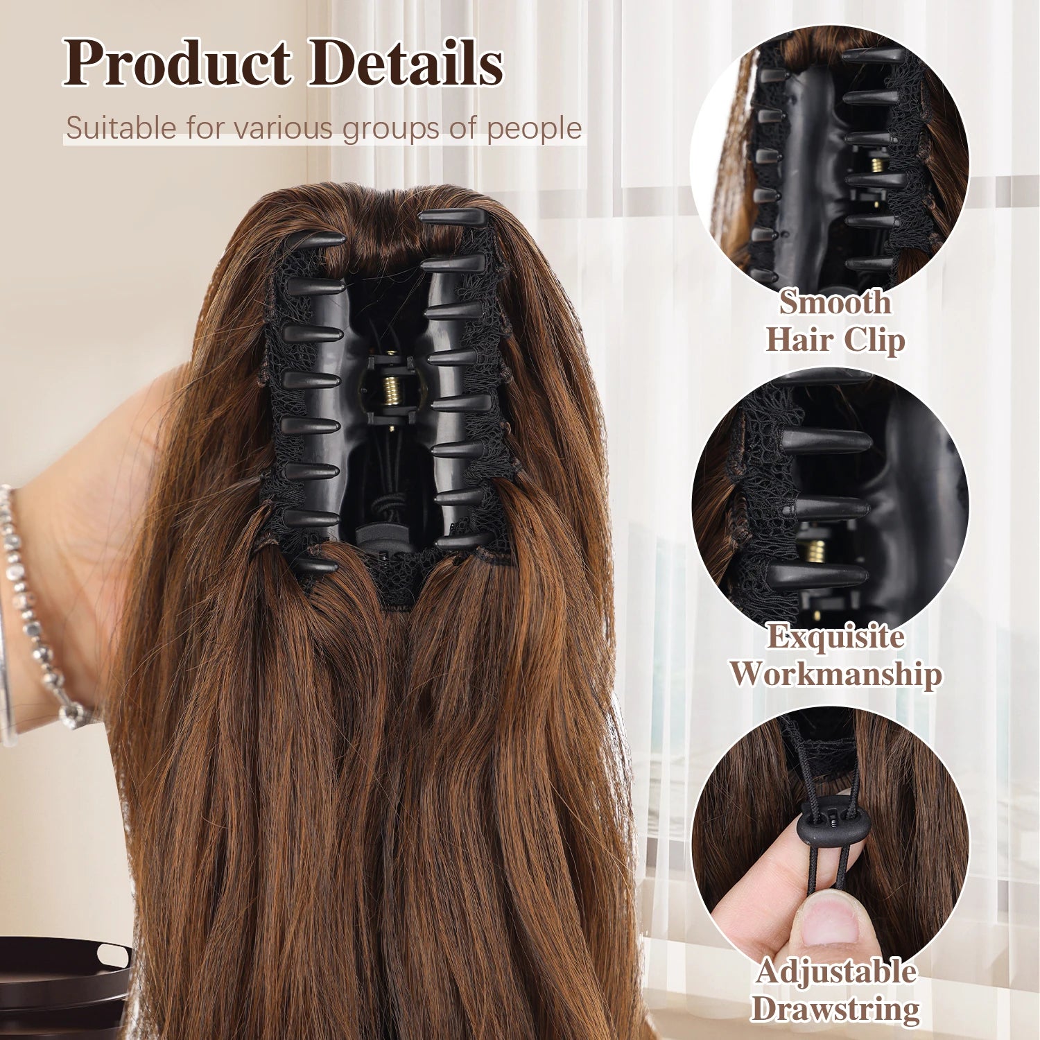 Synthetic Claw Ponytail Extensions 20inch Wavy Clip Claw Ponytail Hair for Women Ladies Daily Party Holiday | Kimlud Mid...