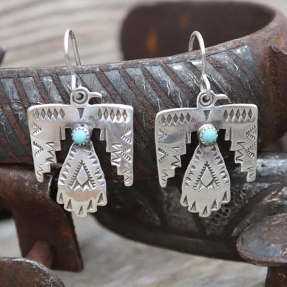 Ethnic Silver Color Imitation Turquoise Eagle Dangle Women's Earrings Geometry Party Daily Wear