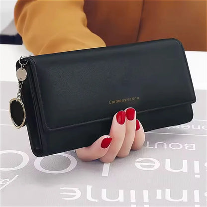 Korean Fashion Triple Folding Multi-functional Large Capacity Women's Long Wallets Clutch Solid Color Texture Simple and Elegant