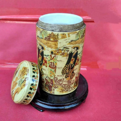 Chinese Creative Antique rose porcelain Tea Jar Tea Tube Home Collection Ornament Crafts