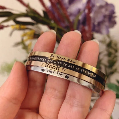 Customized Coordinate Engraved Name Text Heart Hole Cuff Bangle Personalized Bar Necklace Stainless Steel Bracelet Men...