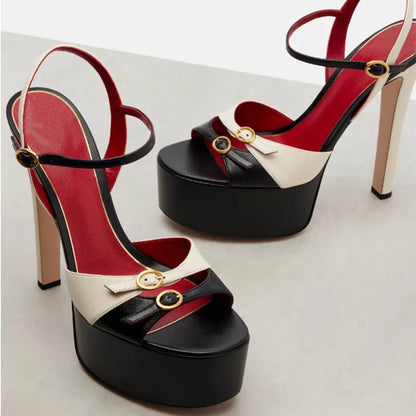 French Style Luxury High-Heeled Shoes with Thick Toe and Hollowed Out Back for Banquets, Women's Buckle Strap Sandals |...