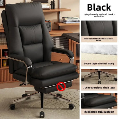 Leather Boss Chair Office Chair Recumbent Back Study Chair Ergonomic Home Computer Chair