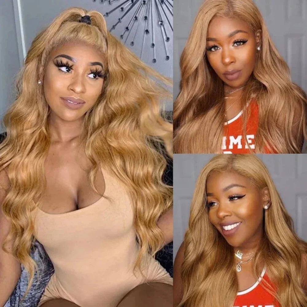 Honey Blonde #27 Body Wave Human Hair Wigs 13x6 13x4 Lace Front Wig HD Transparent Lace Frontal Pre Plucked Long Hair...