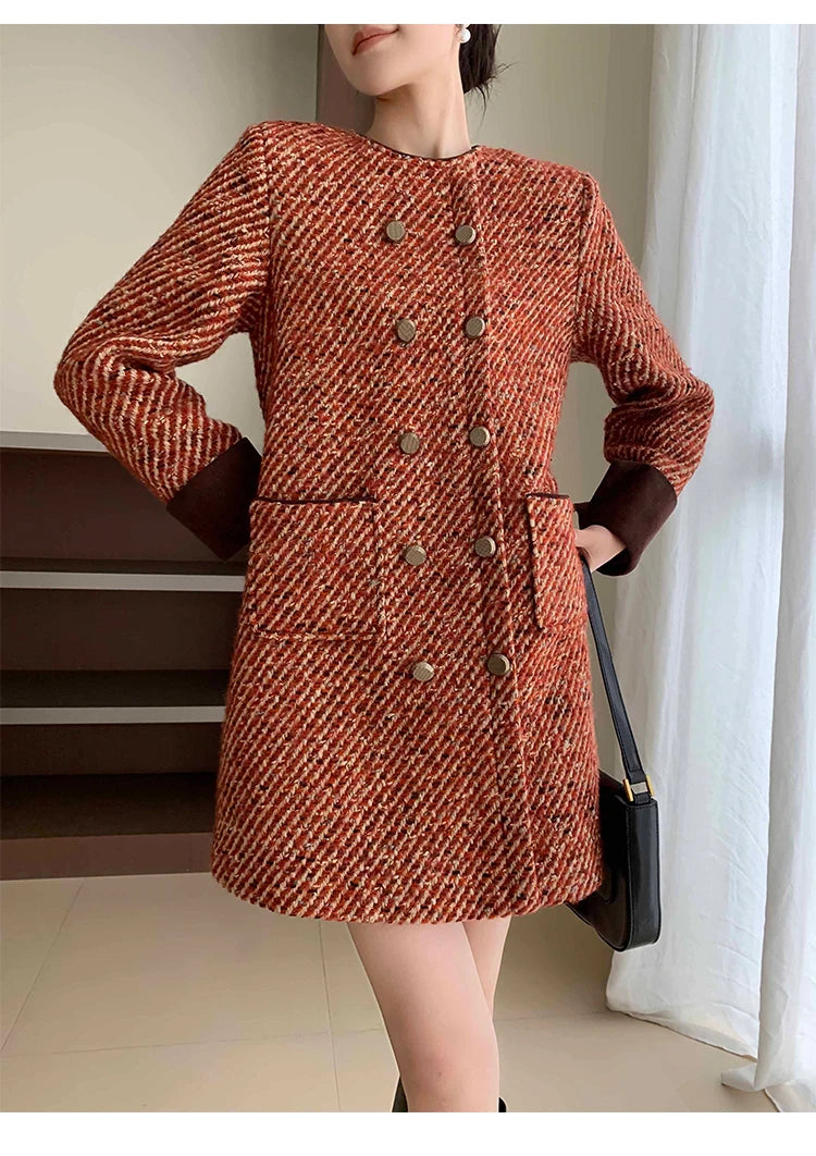 Skirt Women's Autumn and Winter French Retro Style Socialite Wool Tweed Dress dresses | Kimlud Office Premium Dress