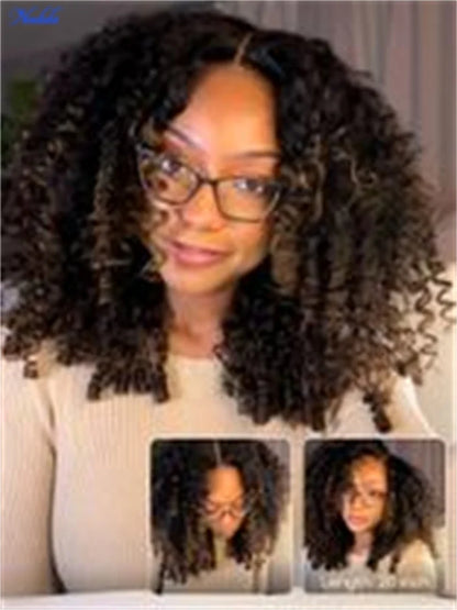 Nadula Bye Bye Knots Burmese Curly Glueless Wig with Finger Coils Ends Chestnut Brown 7x5 Pre Cut Lace Drawstring Human...