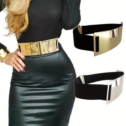 Punk-Elegant Metallic Glossy Wide Belt Waistband - Perfect for Y2K Dresses & Girdles! | Kimlud Mid Range Dress