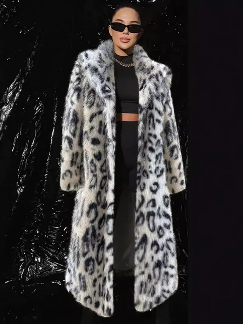 ZADORIN Luxury Belted Long Leopard Faux Fur Coat Woman Y2k Clothes Fashion Lapel Thick Warm Fluffy Jacket Fur Coats Outerwears