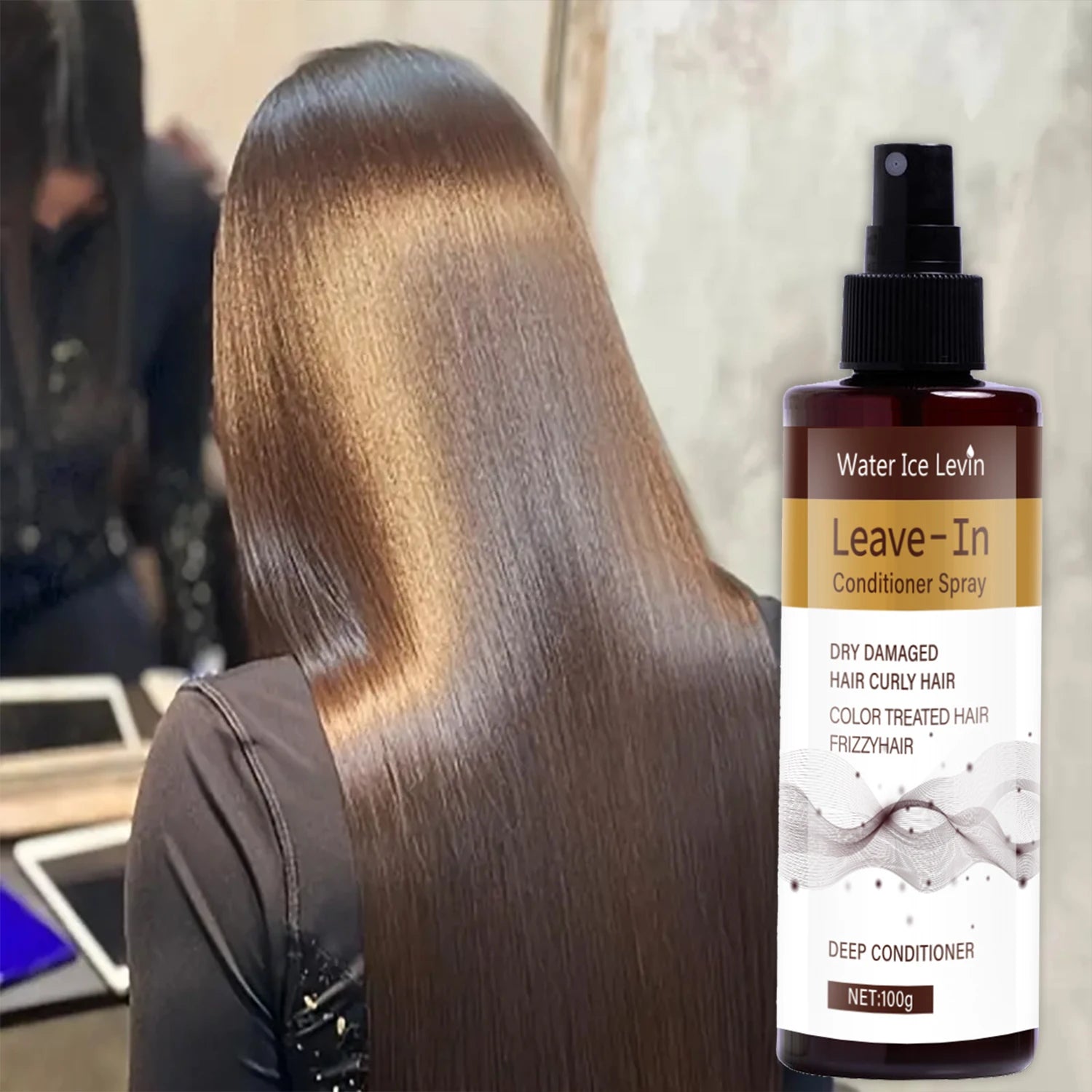 Leave-In Conditioner Spray with Keratin & Argan Oil - Deep Hydration for Curly/Color-Treated Hair - Frizz Control & Shine Enhanc