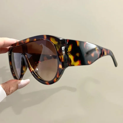 Retro Oversized Pilot Sunglasses Women Fashion Luxury Big Frame One Piece Gradient Green Sunglasses Round Classic Thick Shades - Kimlud