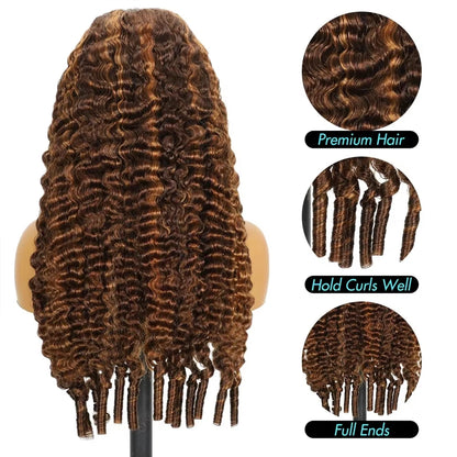 Highlight Burmese Curly 3 IN1 Half Wig Human Hair With Drawstring 250 Density Glueless Half Wig Flip Over Burmese Curly Half Wig