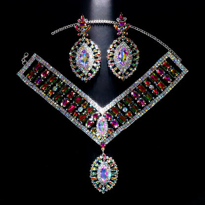 Stonefans Exaggerated Necklace Earrings Set Wholesale for Women Drag Queen Accessories Large Rhinestone Statement Jewelry Set