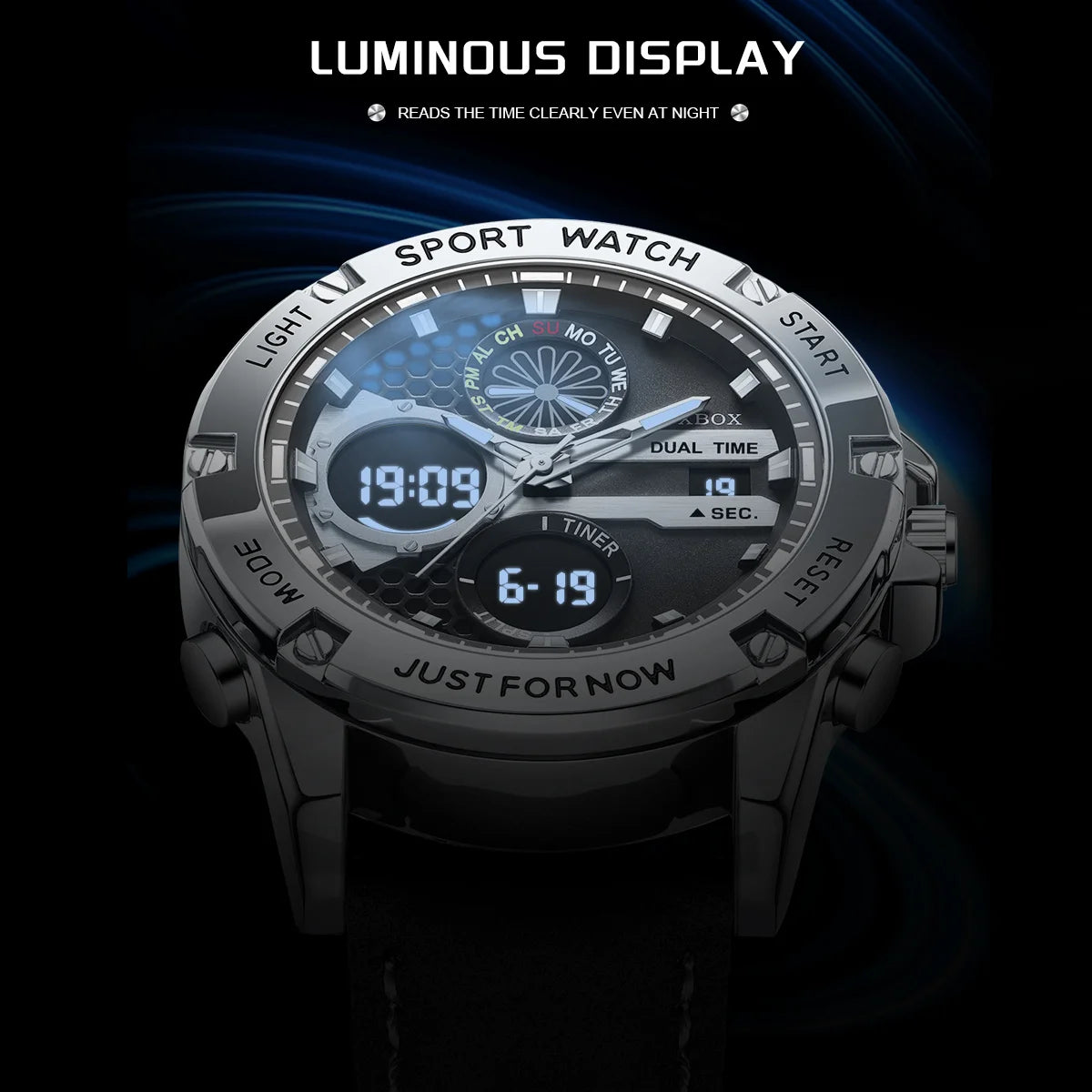 FOXBOX Fashion Men's Luxury Watch Leather Strap Quartz Watches Business Dual Display Waterproof Date Chronograph Man Watch+Box - Kimlud