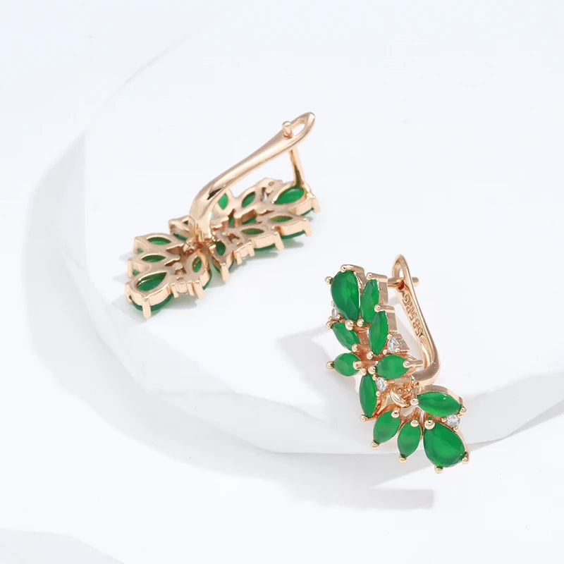 Kinel Hot Full Emerald Cut Zircon Crystal Flower Drop Earrings For Women Luxury 585 Rose Gold Color Daily Fine Ethnic Jewelry