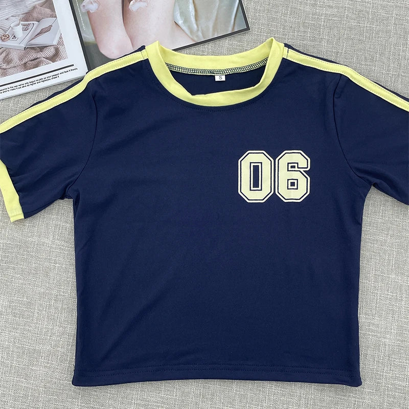 2024 Retro Street Aesthetic Baby T-shirt Women Green Brazil Letters Print Crop Tops Casual Slim Short Sleeve Y2k Clothes E-girls