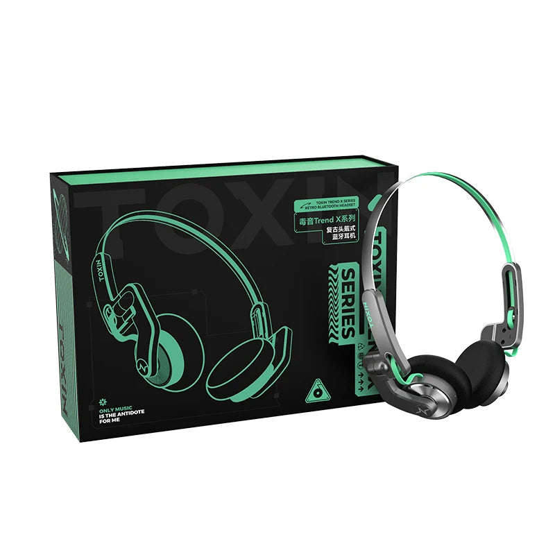 TOXIN Trend X Retro Wireless Bluetooth Headphones Over-Ear Lightweight Foldable with Microphone Comfortable Earpads for Music