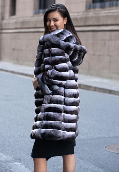 Women's fur coat winter warm mink coat casual mid-length thick hooded trench coat