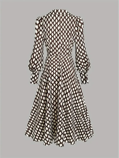 Lantern Long Sleeve Dress New Style Lapel Print Women's Long Sleeved Elegant Lapel Collar Dress Casual And Comfortable...