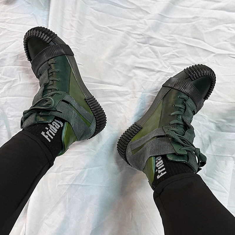 Original Design Pure Handmade BBS Customized Nappa Leather Goodyear  Patchwork High Top Luxury Retro Hip Hop Artistic Boots
