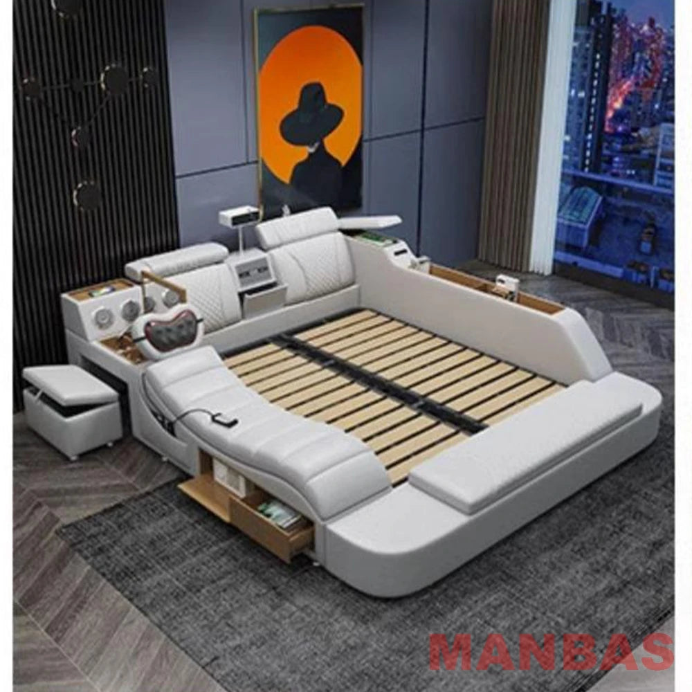Modern Tech Smart Bed, King/Queen Size Genuine Leather Bed with Projector,USB, Speaker, Luxury Multifunction Bed, All In...