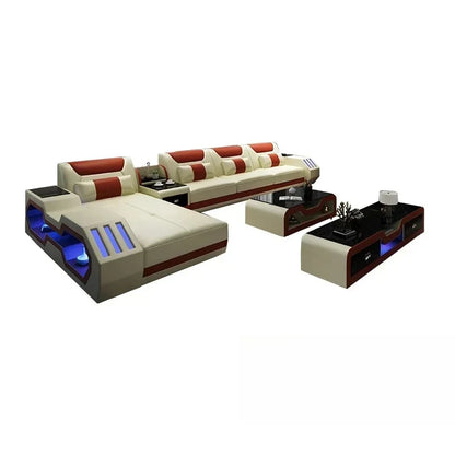 Modern LED Lighted Sofa Set with Recliner, Adjustable Headrest & Console | Luxury Leather Sectional Couch | Futuristic Furniture - Kimlud