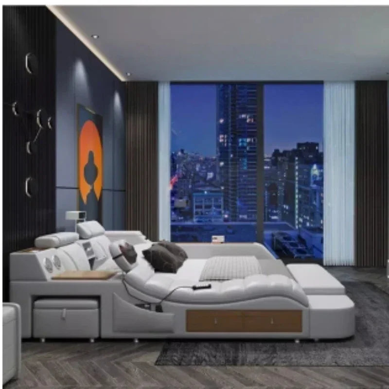 Budget-friendly Multifunctional massage tatami leather bed double modern simple wedding with projector smart Bedroom Furniture