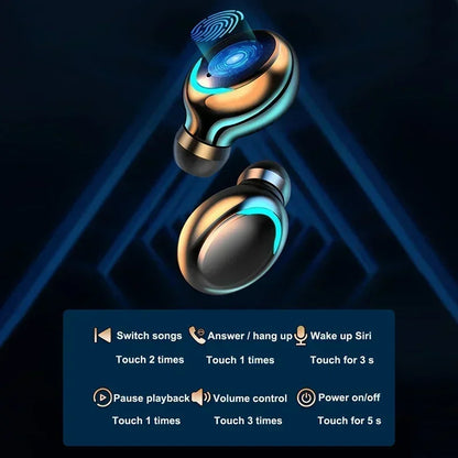 F9 Bluetooth Headphones 9D Stereo High Bass Sport Earphones Touch Control TWS Wireless Earbuds Waterproof Handsfree Headset