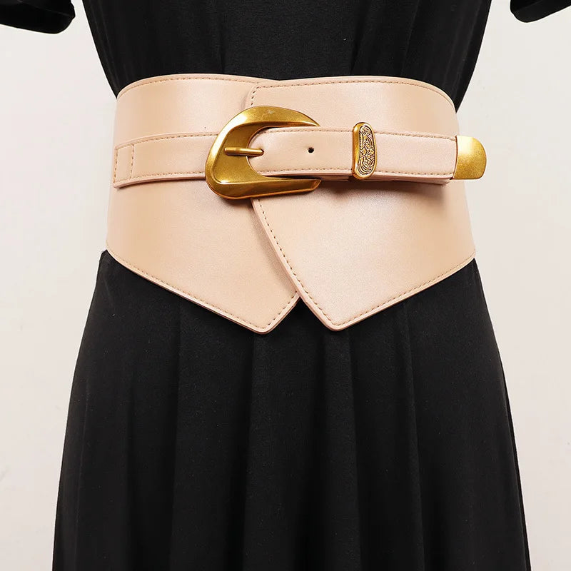 [EAM] Pu Leather Black Irregular Vintage Wide Belt Personality Women New Fashion Tide All-match Spring Autumn 2025 1DJ0855