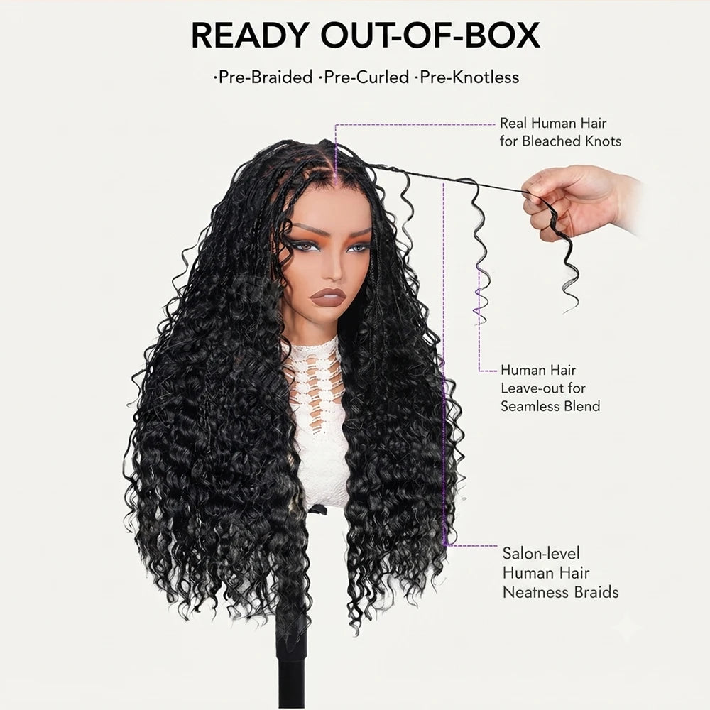 Knotless Boho Braids HD 13x6 Lace Frontal Human Hair Wig Braided Wigs Glueless Raw Human Hair Wigs Boho Braided Hair Wig