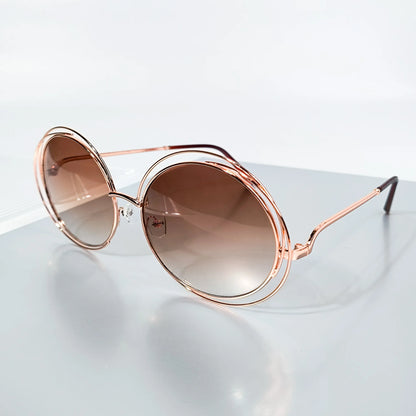 Women's Oversized Round Metal Fashion Glasses with Gradient Lenses - Stylish Retro Design, Parties, and Events,...