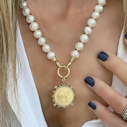 pearl Vintage horse coin Pendant Choker Clavicle Chain Necklace For Women Girl Punk Collares Aesthetic Jewelry Gifts |...