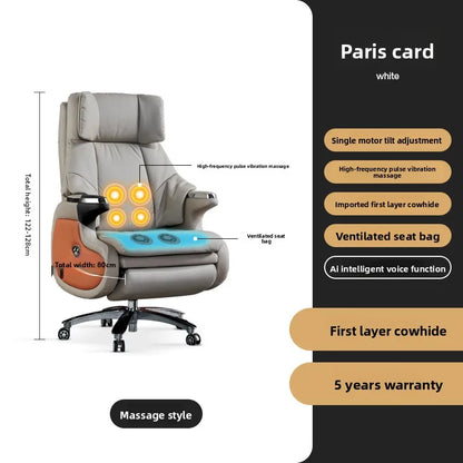 Electric Massage Boss Chair Heated Ventilated Gaming Chair Genuine Leather Executive Computer Seat Luxury Ergonomic Office Chair