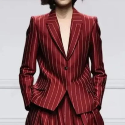 UOOZEE Office Lady Formal Business 2 Piece Sets Striped Long Sleeves Notched Collar Blazer & High Waisted Wide Leg Pants...