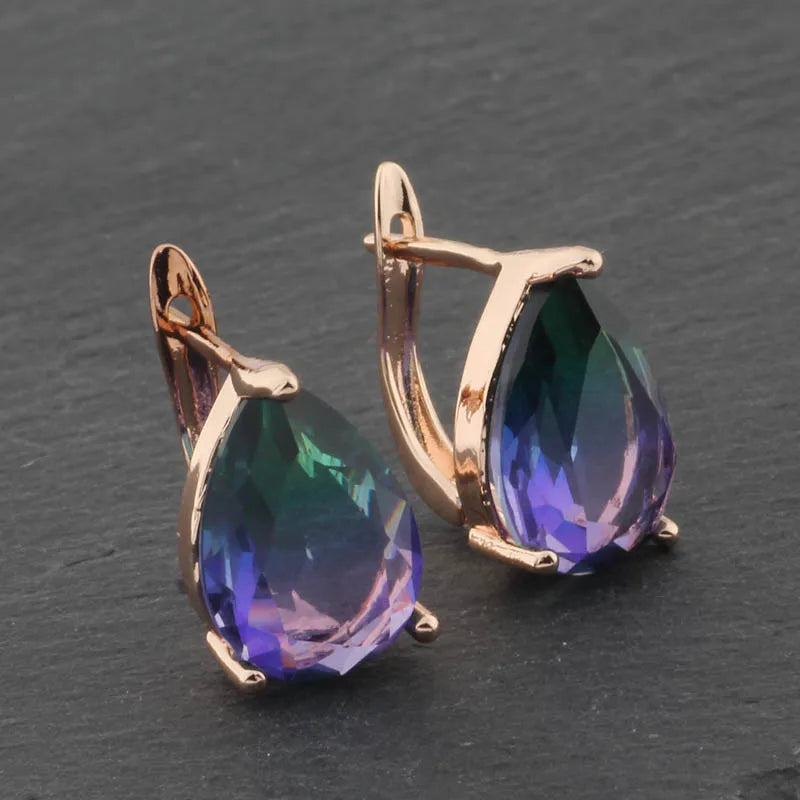 New 2022 Luxury For Wedding Drop Earrings For Women Fine 585 Rose Gold Color Water Drop Long Dangle Earrings Fashion Jewelry