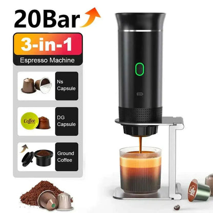 3 in 1 Portable Cordless Espresso Machine Travel, Car and Home Camping Coffee Maker Capsule Powder Coffee Maker Smart Heating