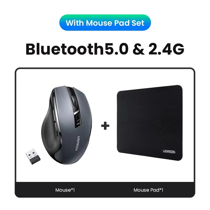 UGREEN Wireless Mouse Bluetooth5.0 Mouse Ergonomic 4000DPI 6 Mute Buttons Mouse For MacBook Tablet Laptops Computer PC 2.4G Mice - Kimlud
